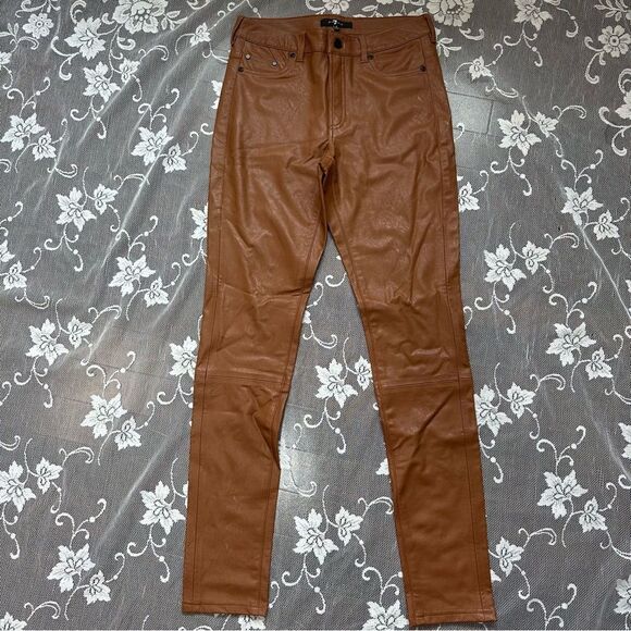 7 For All Mankind High Rise Skinny Vegan Leather Pants in Camel Sz Small - Picture 3 of 17